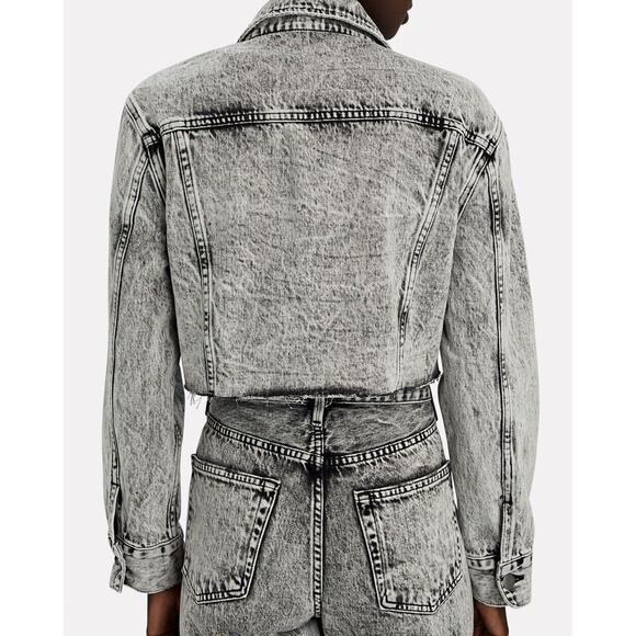 Frame Stonewashed Gray Faded & Distressed Crop Jacket Front Button Raw Hem S - Picture 2 of 16